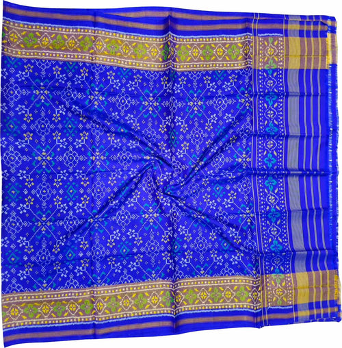 Blue Pure Single Ikat Patan Patola Handloom Dupatta
