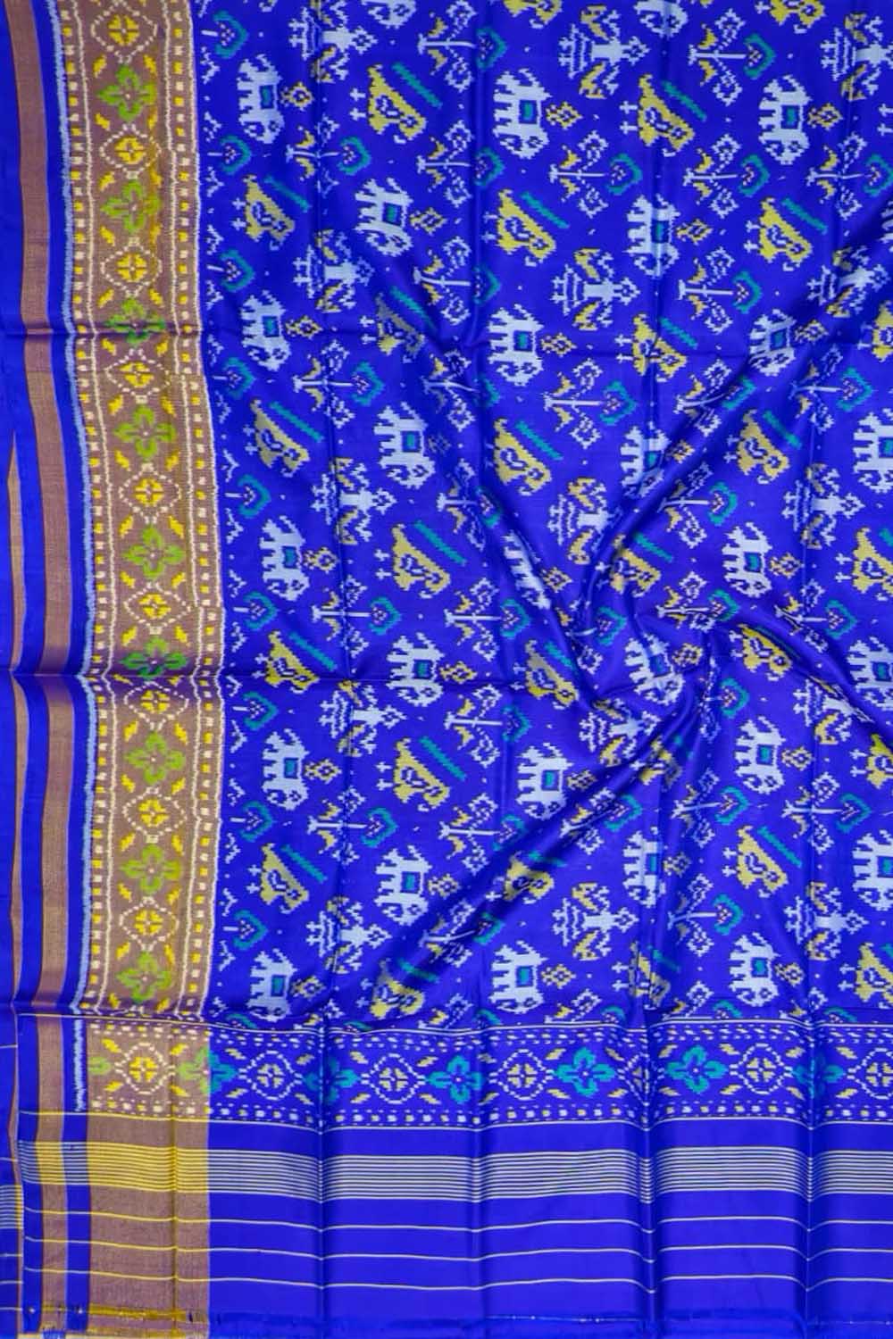 Blue Pure Single Ikat Patan Patola Handloom Dupatta