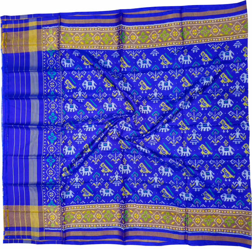 Blue Pure Single Ikat Patan Patola Handloom Dupatta