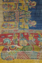 Blue Pure Tussar Silk Hand Painted Kalamkari Saree