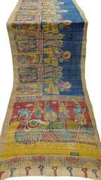Blue Pure Tussar Silk Hand Painted Kalamkari Saree