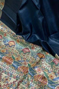 Blue Pure Tussar Silk Hand Painted Madhubani Saree