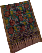 Blue Pure Tussar Silk Pen Kalamakari Hand Painted Dupatta
