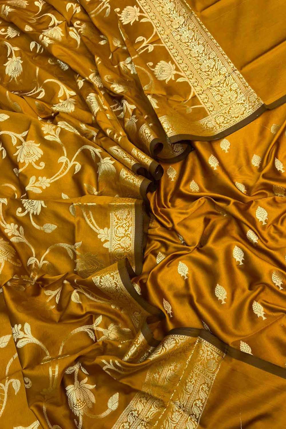 Brown Banarasi Silk Three Piece Unstitched Suit Set