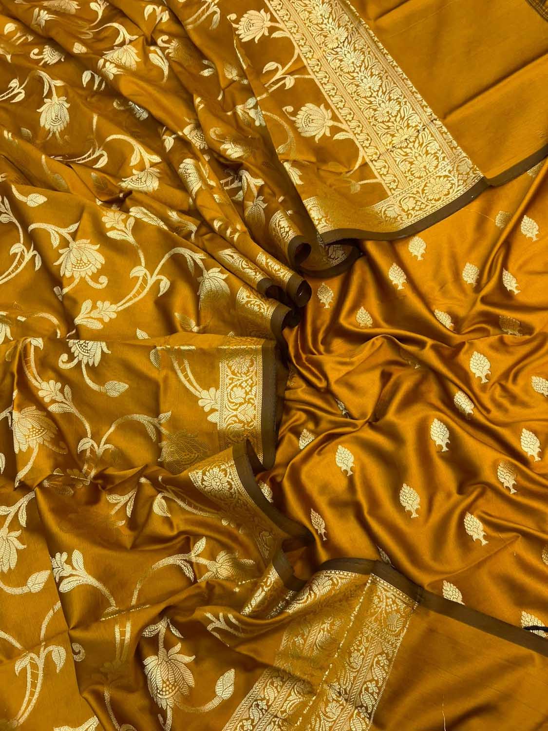 Brown Banarasi Silk Three Piece Unstitched Suit Set