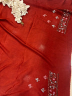 Brown Kashmiri Sozni Pure Crepe Saree—Vine & Floral Embroidery, Festive