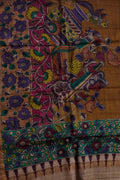 Brown Pure Tussar Silk Pen Kalamakari Hand Painted Dupatta