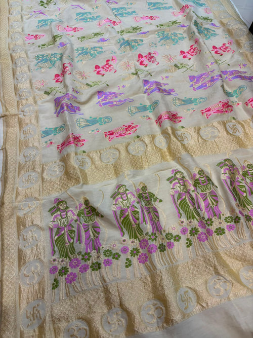 Dyeable Pure moonga Silk Ramayan Weaved Banarasi Exclusive Dupatta