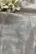 Dyeable Silver Zari Banarasi Tissue Silk Fabric Booti Design Occasion ( 1 Mtr )