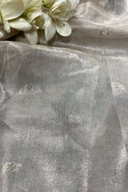 Dyeable Silver Zari Banarasi Tissue Silk Fabric Booti Design Occasion ( 1 Mtr )