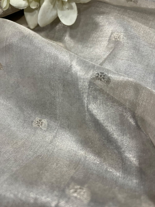 Dyeable Silver Zari Banarasi Tissue Silk Booti Design Fabric IF1B1MI626092302