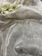 Dyeable Silver Zari Banarasi Tissue Silk Fabric Booti Design Occasion ( 1 Mtr )