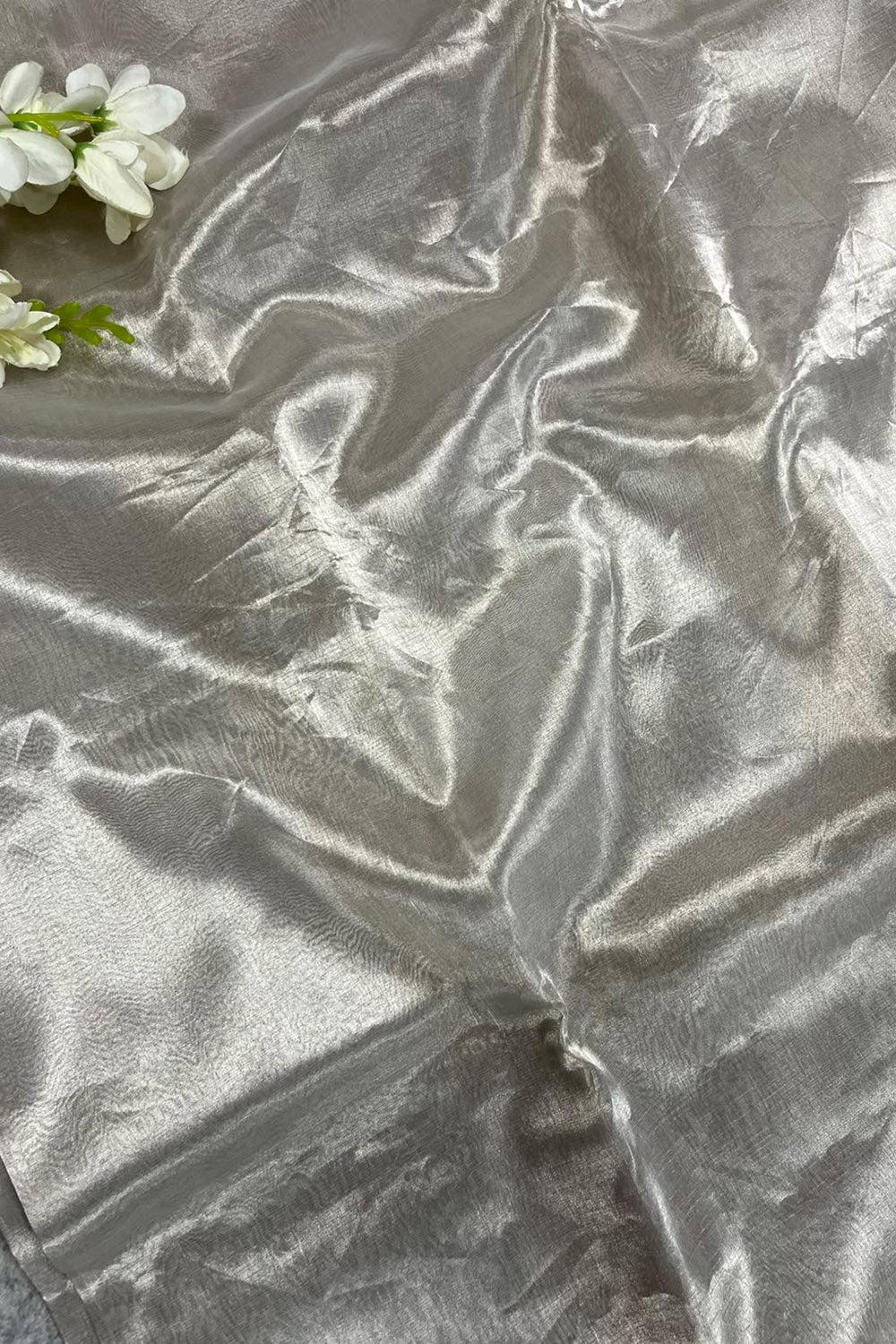 Dyeable Silver Zari Banarasi Tissue Silk Fabric Handloom Weave Occasion ( 1 Mtr )