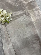 Dyeable Silver Zari Banarasi Tissue Silk Fabric Handloom Weave Occasion ( 1 Mtr )