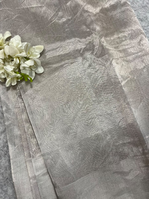 Dyeable Silver Zari Banarasi Tissue Silk Fabric IF1B1MI626092303