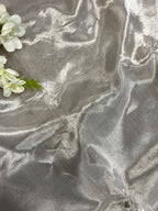 Dyeable Silver Zari Banarasi Tissue Silk Fabric Handloom Weave Occasion ( 1 Mtr )