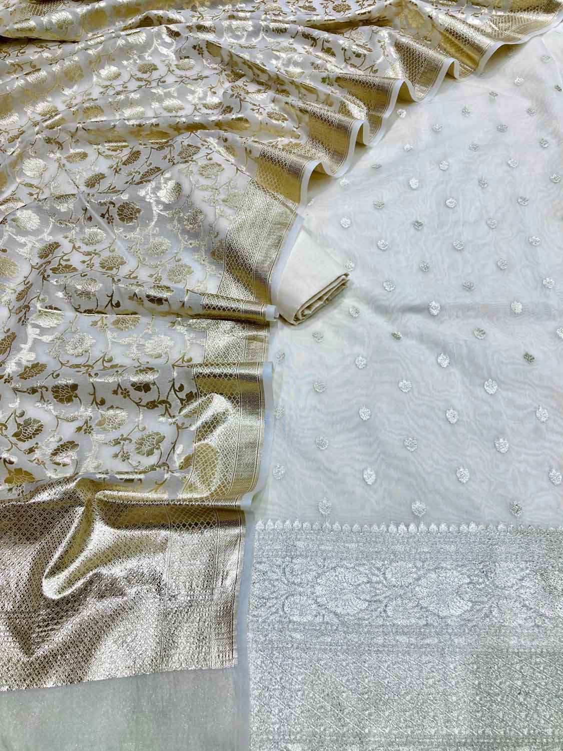 Dyeable Banarasi Chanderi Silk Three Piece Unstitched Suit Set
