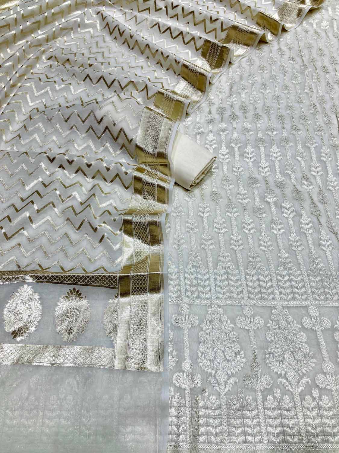 Dyeable Banarasi Chanderi Silk Three Piece Unstitched Suit Set