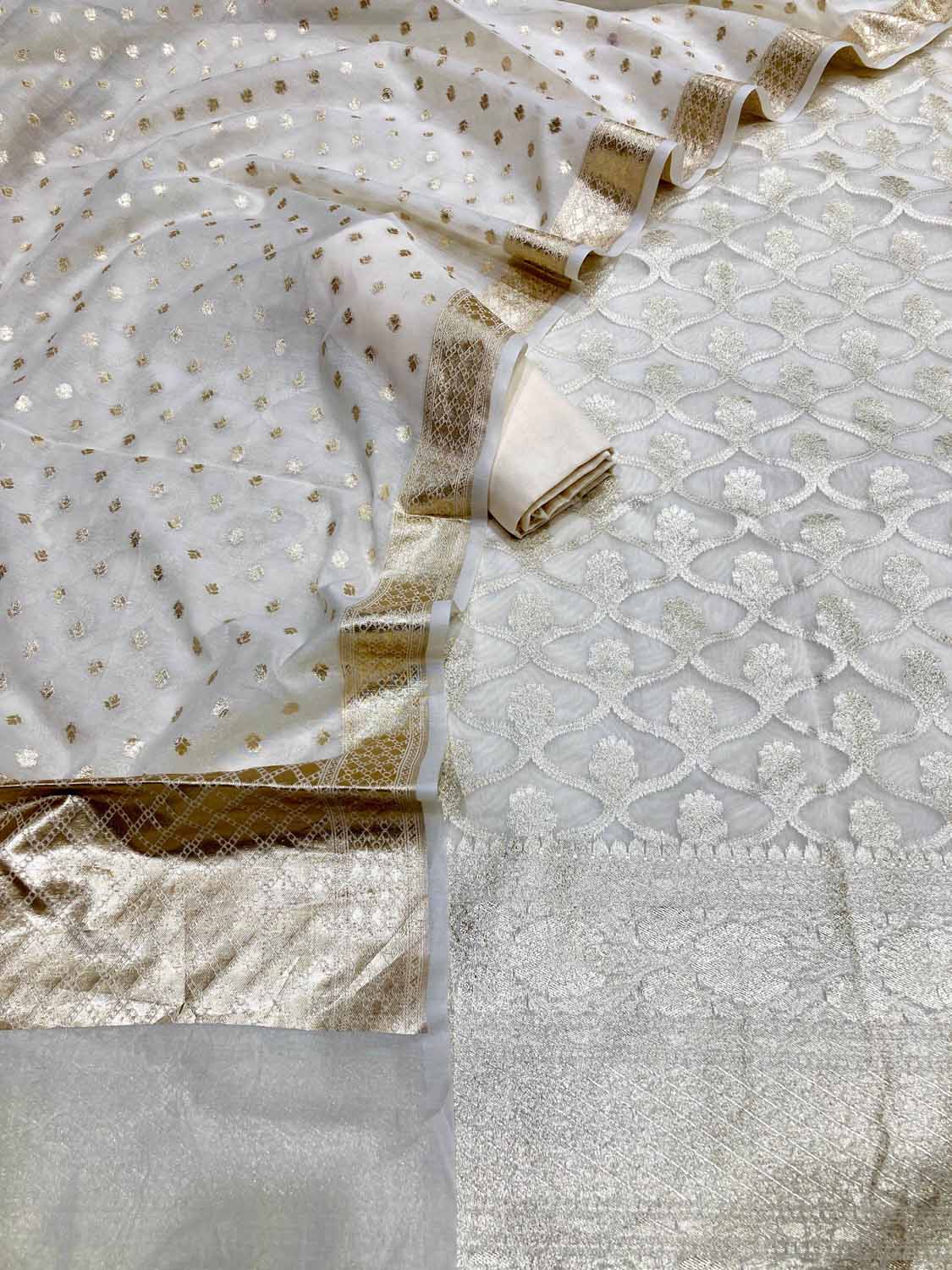 Dyeable Banarasi Chanderi Silk Three Piece Unstitched Suit Set