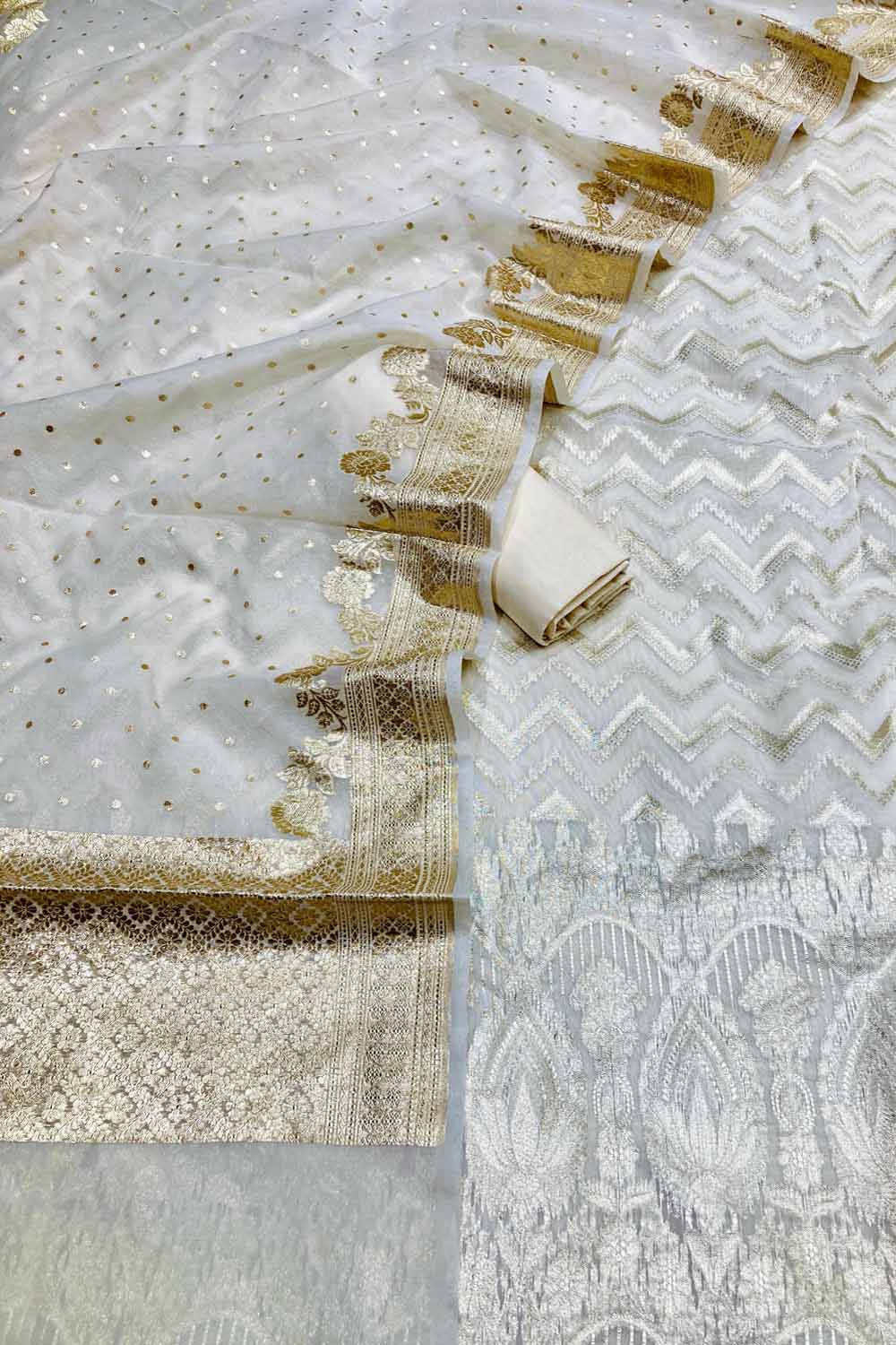 Dyeable Banarasi Chanderi Silk Three Piece Unstitched Suit Set