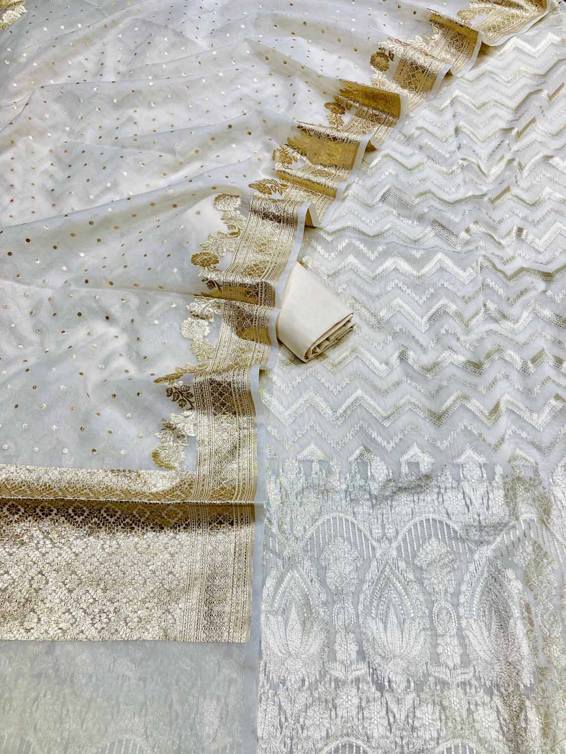 Dyeable Banarasi Chanderi Silk Three Piece Unstitched Suit Set