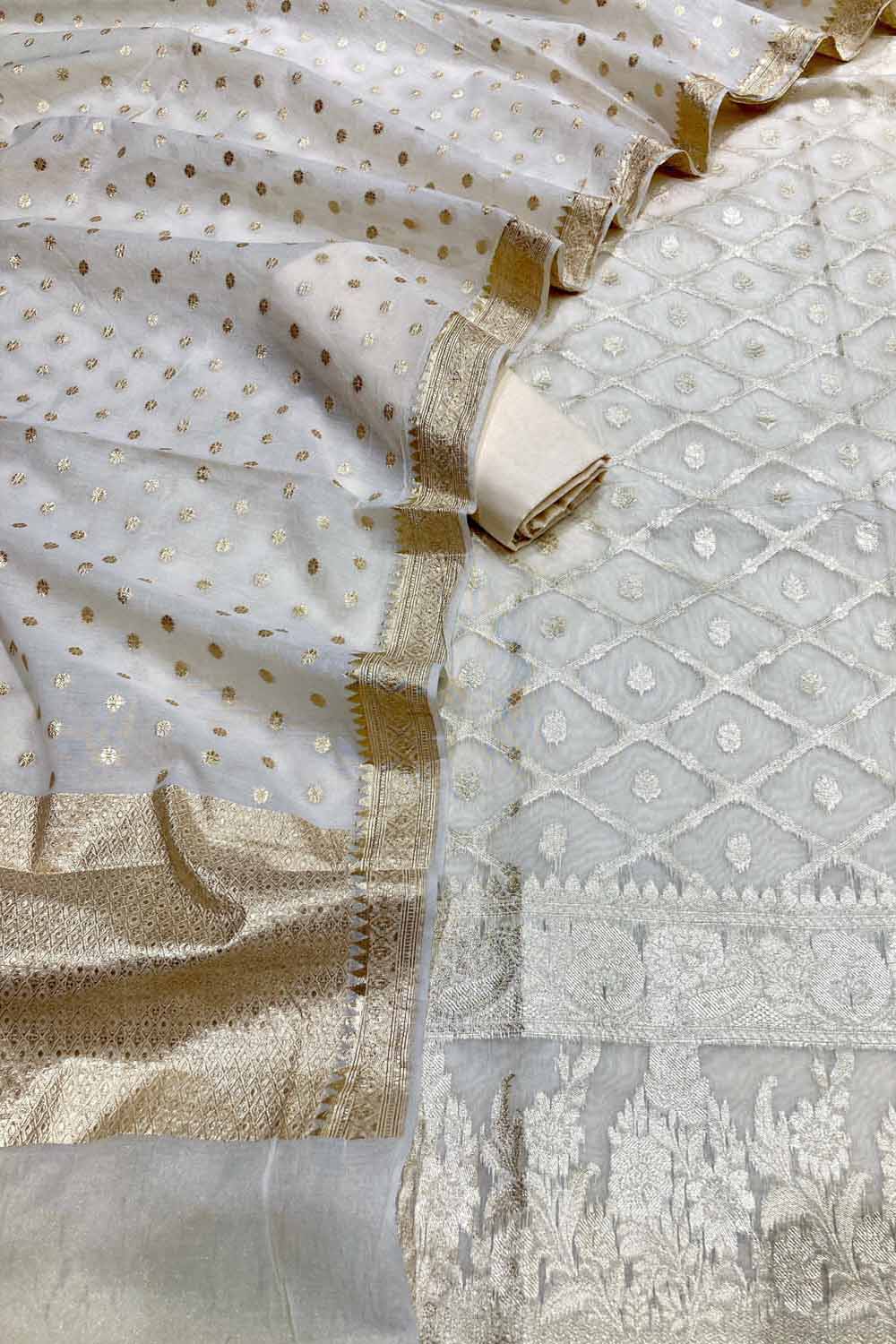 Dyeable Banarasi Chanderi Silk Three Piece Unstitched Suit Set