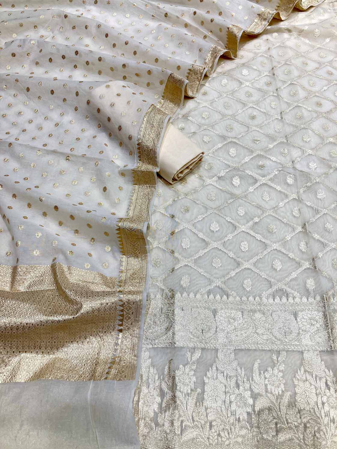 Dyeable Banarasi Chanderi Silk Three Piece Unstitched Suit Set