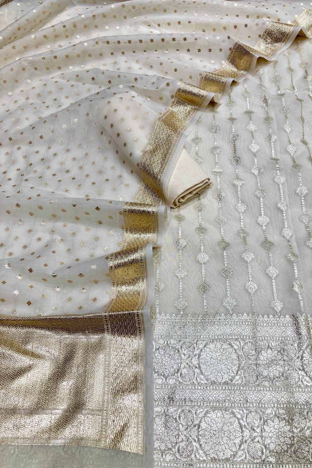 Dyeable Banarasi Chanderi Silk Three Piece Unstitched Suit Set
