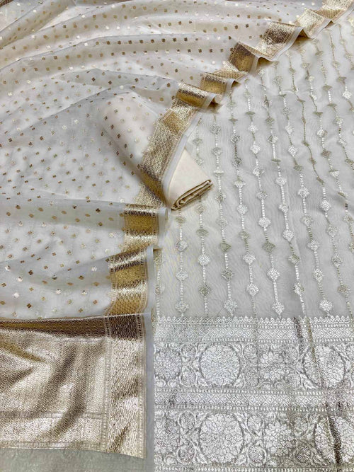 Dyeable Banarasi Chanderi Silk Three Piece Unstitched Suit Set