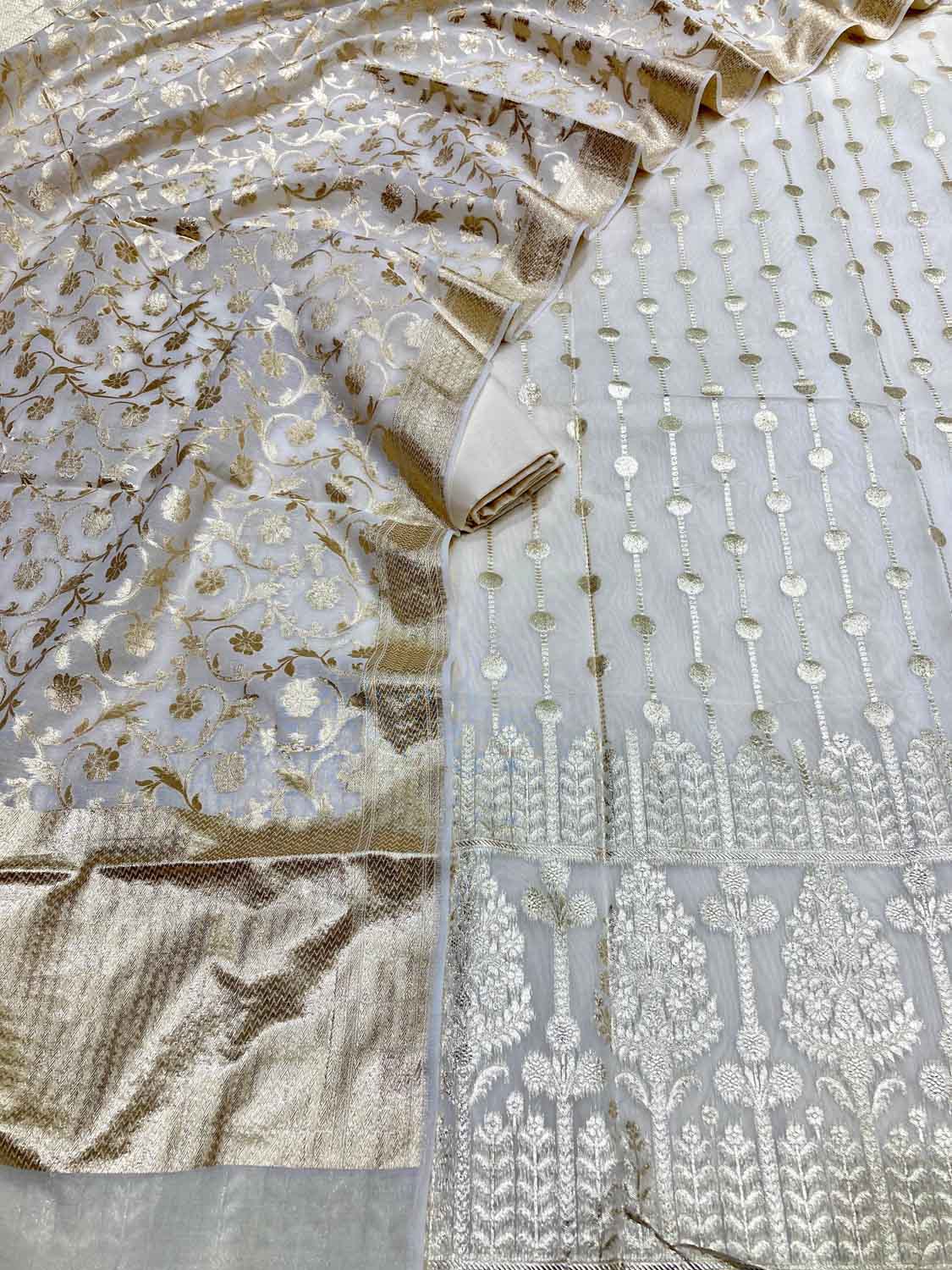 Dyeable Banarasi Chanderi Silk Three Piece Unstitched Suit Set