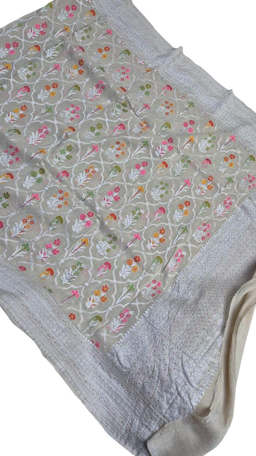 Dyeable Banarasi Handloom Pure Moonga Silk Dupatta Meenkari
