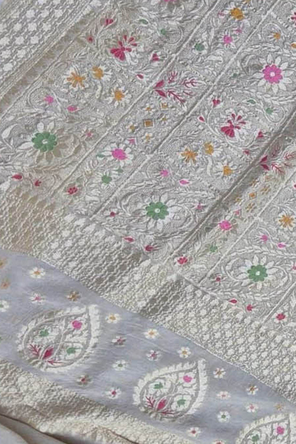 Dyeable Banarasi Handloom Pure Moonga Silk Dupatta Meenkari
