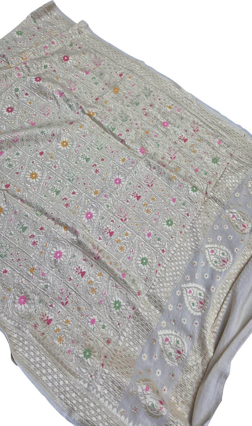 Dyeable Banarasi Handloom Pure Moonga Silk Dupatta Meenkari