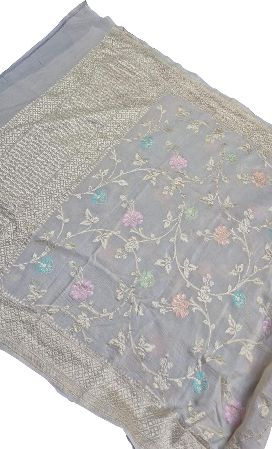 Dyeable Banarasi Handloom Pure Moonga Silk Dupatta Meenkari
