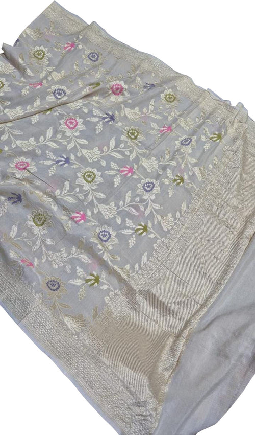 Dyeable Banarasi Handloom Pure Moonga Silk Dupatta Meenkari