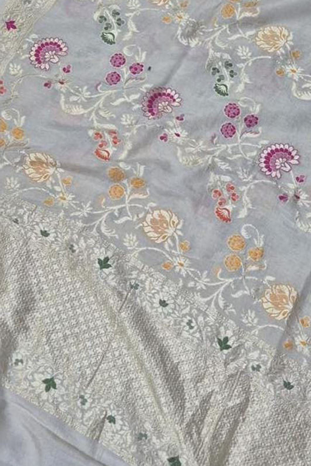 Dyeable Banarasi Handloom Pure Moonga Silk Dupatta Meenkari