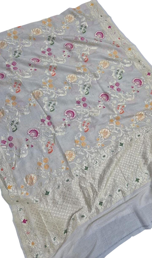 Dyeable Banarasi Handloom Pure Moonga Silk Dupatta Meenkari