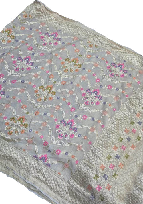 Dyeable Banarasi Handloom Pure Moonga Silk Dupatta Meenkari