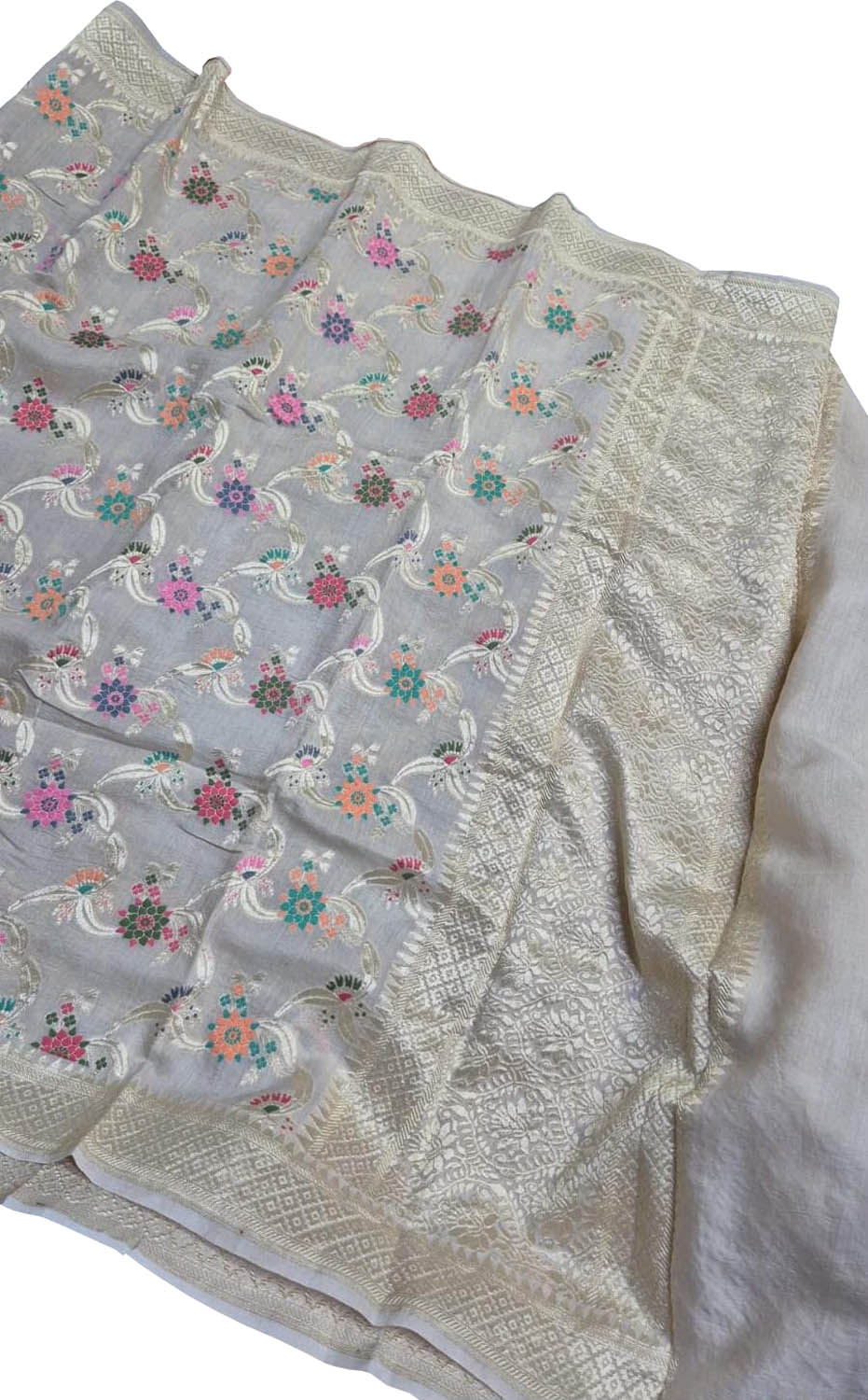 Dyeable Banarasi Handloom Pure Moonga Silk Dupatta Meenkari