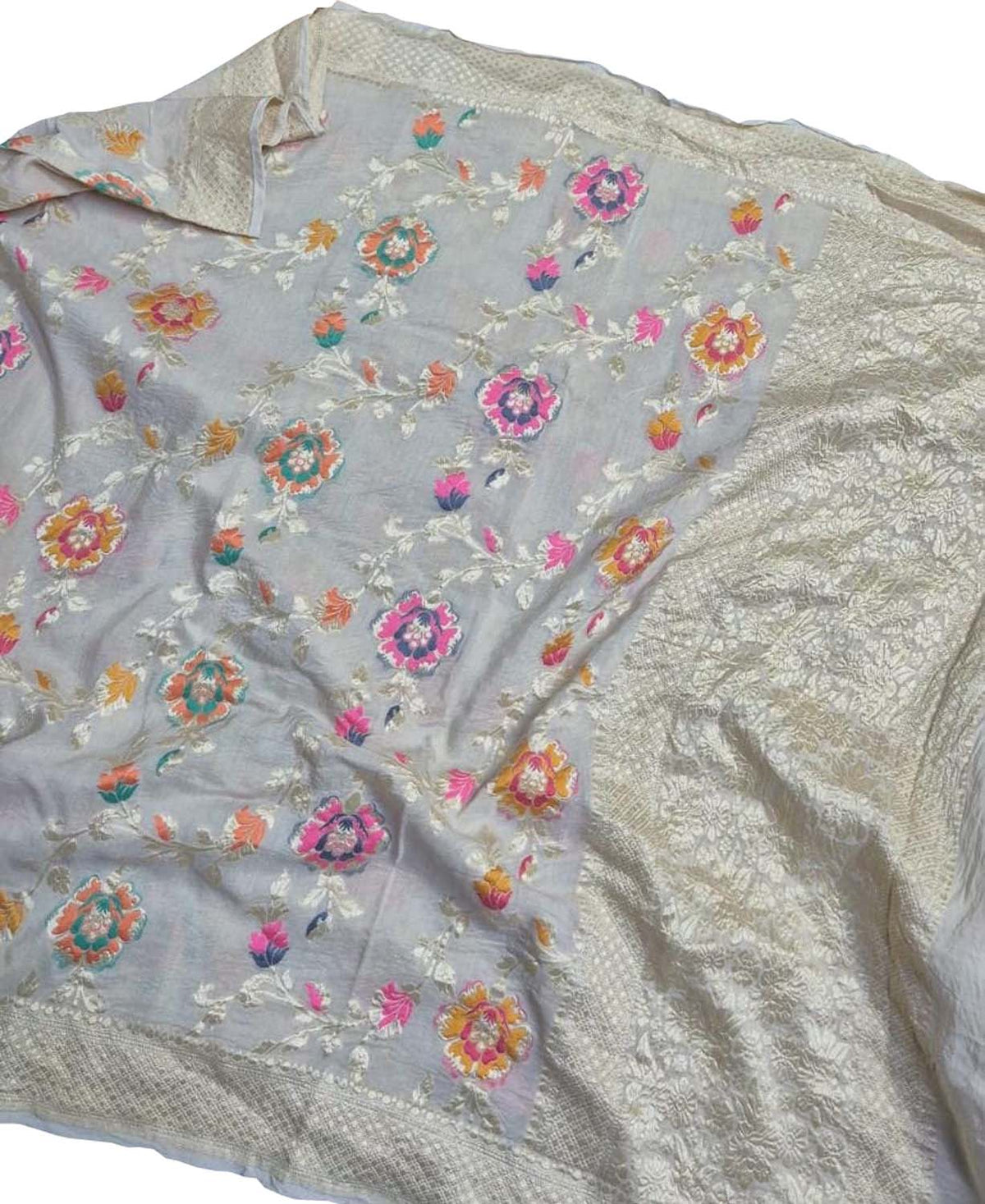 Dyeable Banarasi Handloom Pure Moonga Silk Dupatta Meenkari