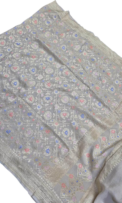 Dyeable Banarasi Handloom Pure Moonga Silk Dupatta Meenkari