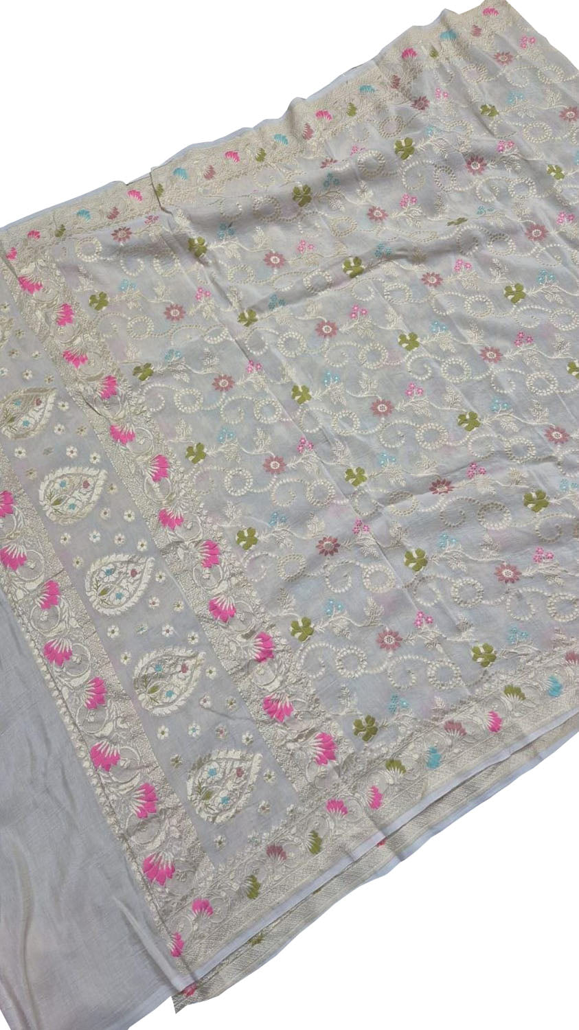 Dyeable Banarasi Handloom Pure Moonga Silk Dupatta Meenkari