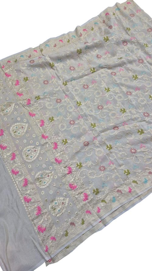Dyeable Banarasi Handloom Pure Moonga Silk Dupatta Meenkari