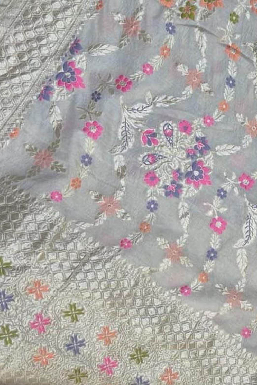 Dyeable Banarasi Handloom Pure Moonga Silk Dupatta Meenkari