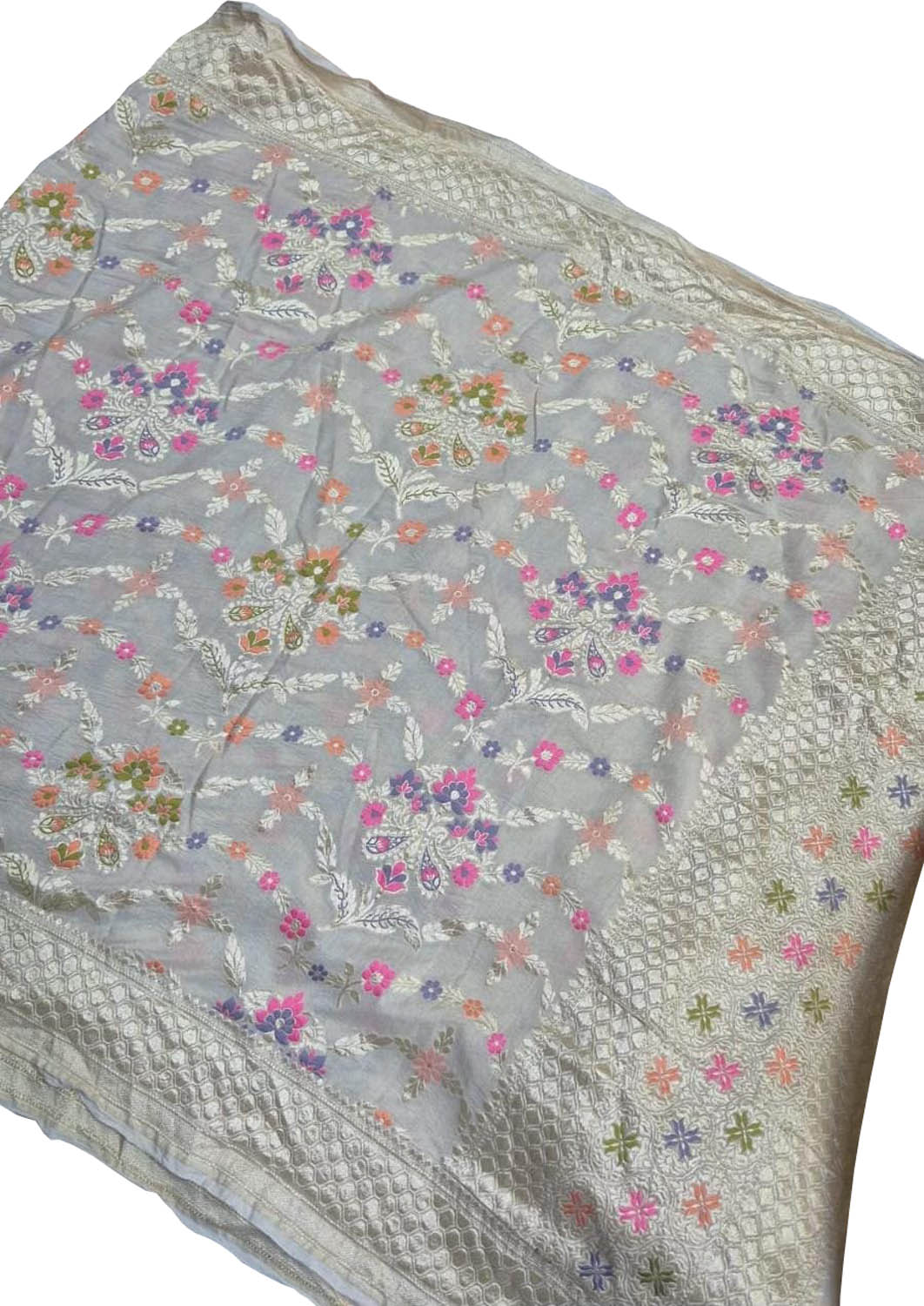 Dyeable Banarasi Handloom Pure Moonga Silk Dupatta Meenkari