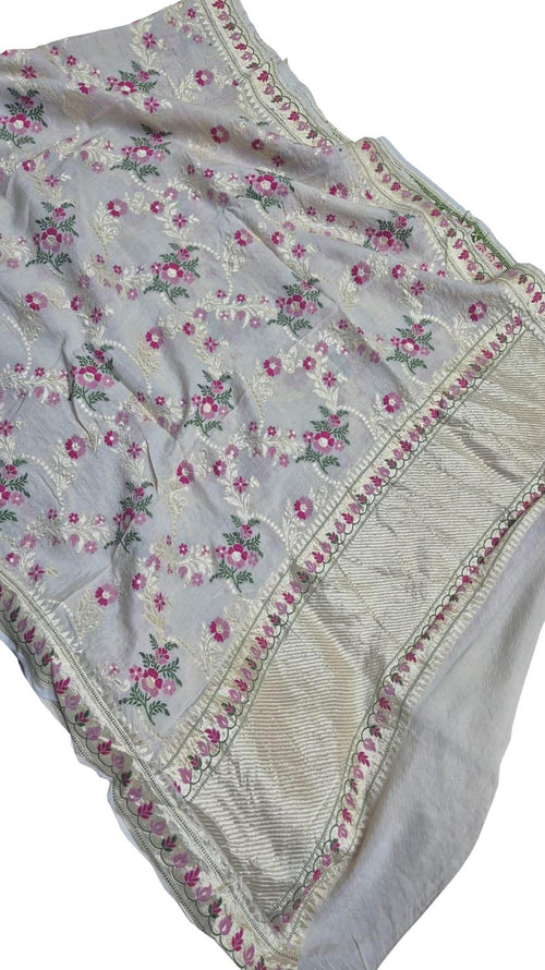 Dyeable Banarasi Handloom Pure Moonga Silk Dupatta Meenkari