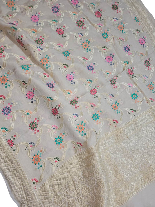 Dyeable Banarasi Handloom Pure Moonga Silk Dupatta Meenkari
