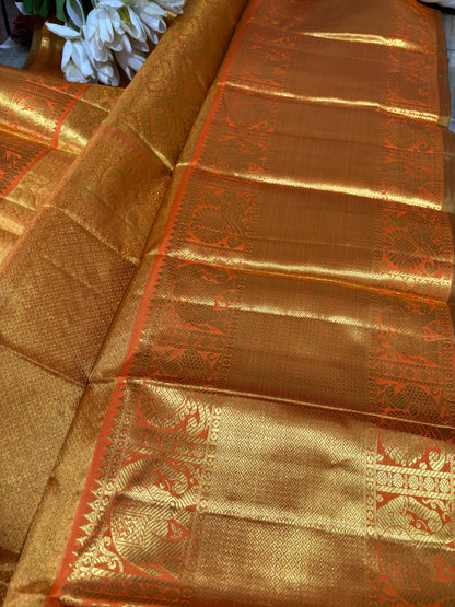 Golden Kanjeevaram Handloom Pure Silk Dupatta - Luxurion World