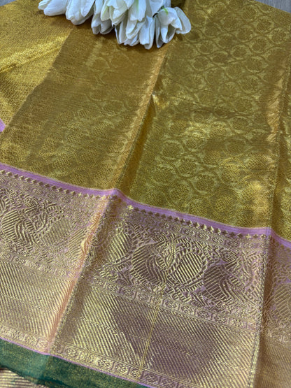 Golden Kanjeevaram Handloom Pure Silk Dupatta - Luxurion World