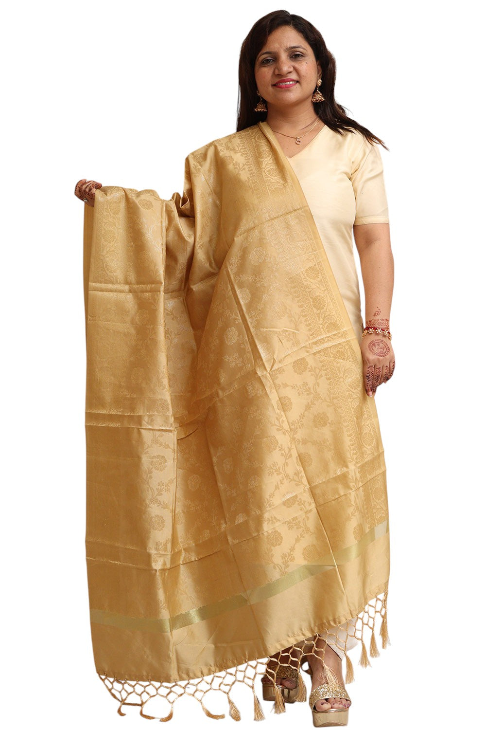 Golden Banarasi Silk Dupatta - with a beautifully handcrafted matching tassel - Luxurion World